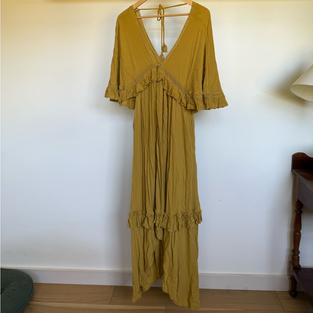 Free People Mustard Backless Maxi Dress
